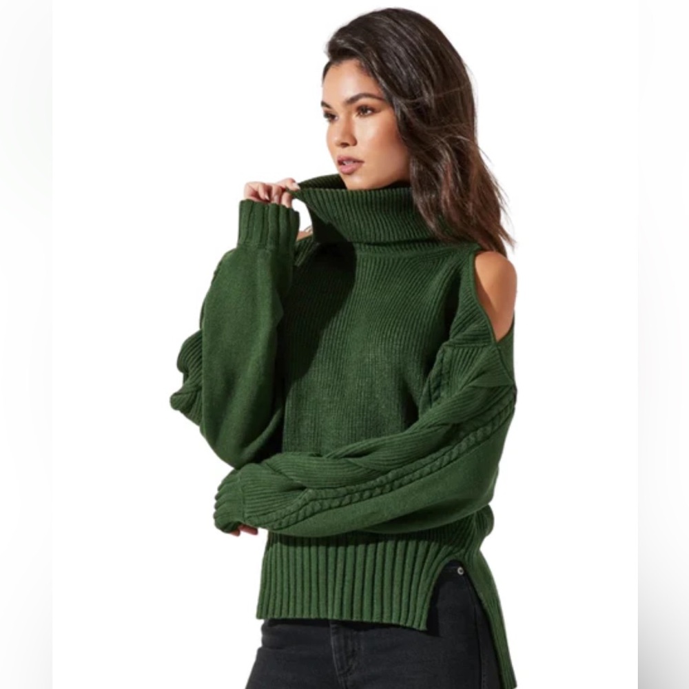 ASTR Arielle Green Cold Shoulder Sweater
